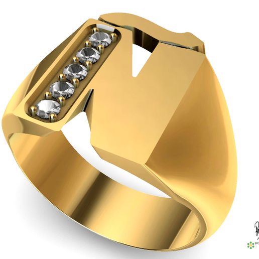 Seal ring with letter Ñ with gems of 2 mm each one 3D model
