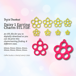 Cover-25.png Daisy Earring Charm STL File - Flower Digital Download -8 Sizes- Necklace Earring Keyring Modern Design
