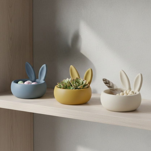 7.png Пасхальный кролик ухо горшок STL - Пасхальный кролик конфеты чаша | весна декор стола | суккулент растения держатель | домашний декор STL файл