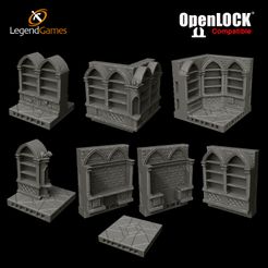 Library-Empty-Composite-OpenLock-Thumbnail.jpg STL file OpenLOCK Wizards Library Empty Shelf Bookcase set - LegendGames・3D printing model to download
