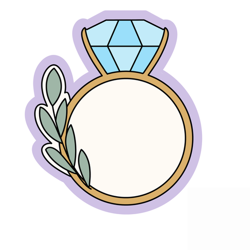 Diamond Engagement Ring Cookie Cutter STL – Floral Ring Plaque 3D Print File – 2 Inch