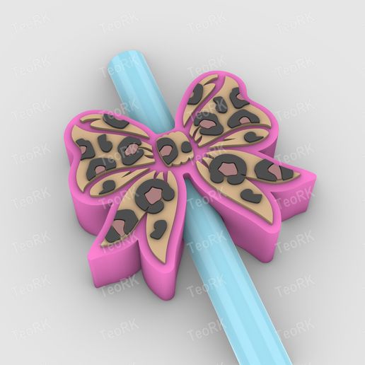 Straw Topper Coquette Bow With Leopard Print Fits Standard & Stanley Straws | STL, 3MF pre-painted
