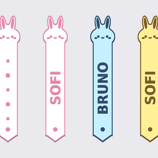 Señalador conejito kawaii con nombre / Kawaii bunny name bookmark 3D model