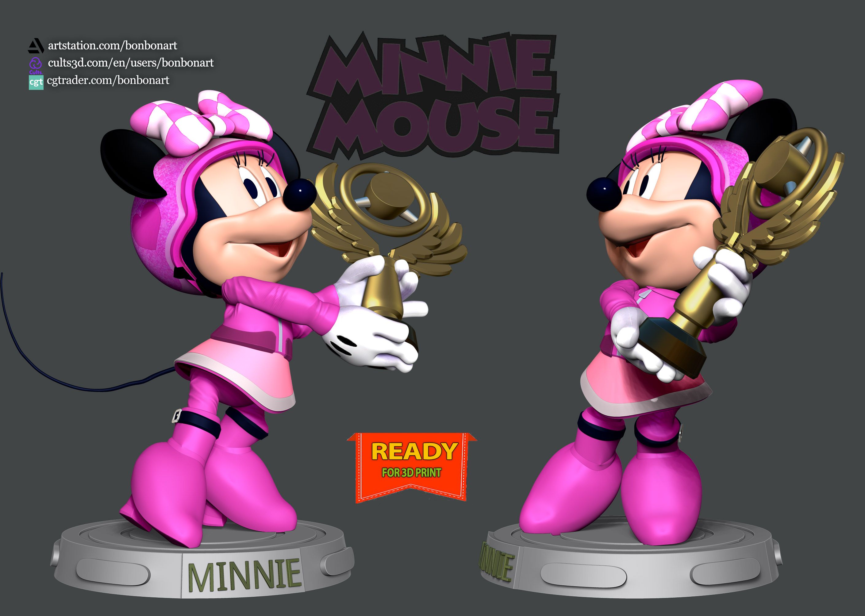 artstation.com/bonbonart cults3d.com/en/users/bonbonart Ca] cgtrader.com/bonbonart eT 3D-Datei Minnie Mouse - Champions Trophy・Design zum Herunterladen und 3D-Drucken, bonbonart