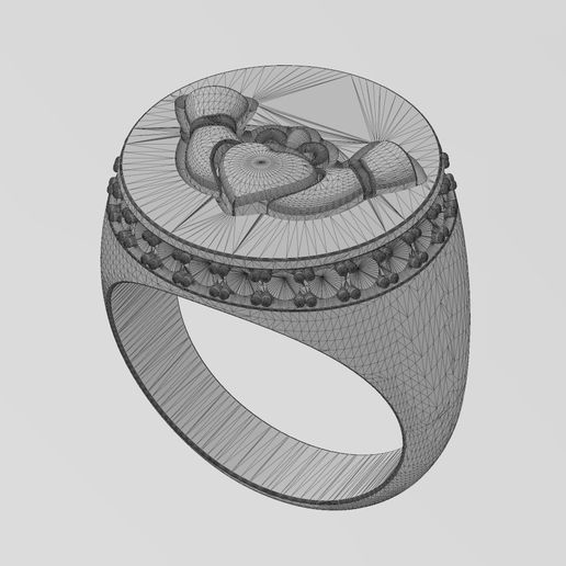 volume1.jpg Diamond halo Claddagh heart crown round signet ring size 9 3D print model