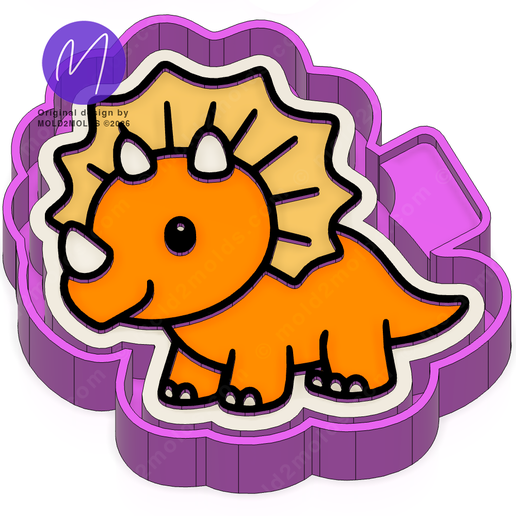 Cartoon Triceratops Dinosaur Freshie STL Mold Housing