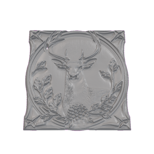 Whitetail Stag Head Antler-Frame Square Panel STL