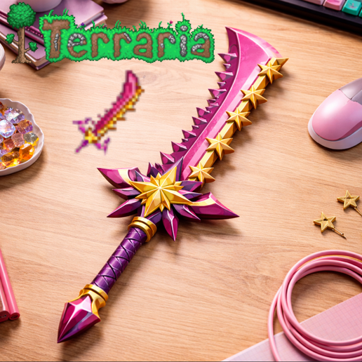 Terraria Star Wrath Sword - Pixelart Game Weapon STL File - Printable Fan Art Model