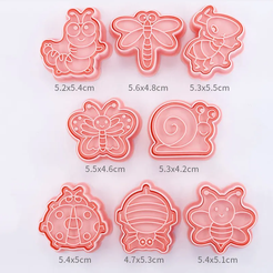 8.jpg_.png 8pcs/set Cartoon Insect Cookie, Fondant, Clay Cutter Bee, Butterfly, Dragonfly, Lady bug, Spider, Snail, Ant, Worm Stamp Baking Pastry