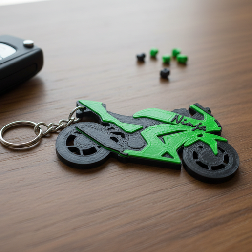 KAWASAKI NINJA MOTORCYCLE KEYCHAIN IN TWO COLORS EASY TO PRINT AND COLOR CHANGE BY STL OR 3MF