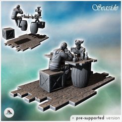 1-PREM.jpg Archivo STL Escena con dos piratas jugando a las cartas sobre mesa de madera con botellas (18) - Pirata Jungla Isla Playa Piratería Caribe Medieval Calavera Renacimiento・Objeto para impresora 3D para descargar