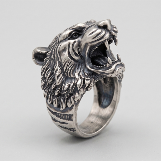 Fierce Roaring Tiger Head Heavy Ring