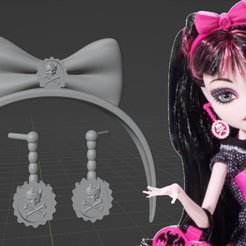 image-3.png STL file Draculaura Picture Day Headband and Earrings Replacements・3D printing design to download