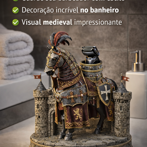 Cavalo Guardião da Fortaleza Real Suporte Medieval para Máquina de Barbear