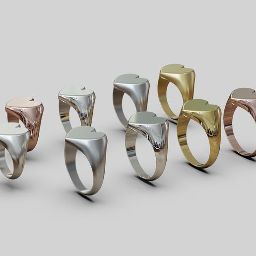 3D file Heart Shape Women Signet Rings 💜 ・3D print design to download・Cults