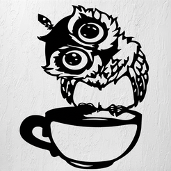 Imagen1-BUHO-Y-TASA.png Archivo STL BUHO EN TASA ARTE DE PARED DECORACIÓN 2D・Plan de impresión en 3D para descargar
