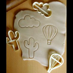 cactus-nube-globo.jpeg x3 Trip to the desert - cookie cutter, dough - balloon, cloud, cactus -