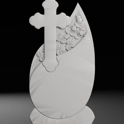 Teardrop Headstone with Rose - Tombstone STL for CNC 600x1200mm