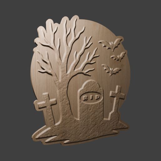 RIP Cemetery Halloween Series 3D Relief Wall Art STL Model for CNC & 3D Printing