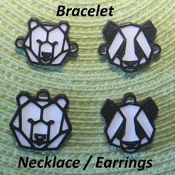 IMG_72891.jpg STL file 4 Bear / Panda Necklaces, Bracelets, Earrings, Jewelry・3D printing template to download