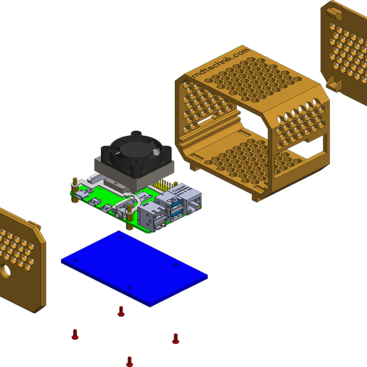 SNAP FIT ENCLOSURE FOR RASPBERRY PI 4 MODEL B AND ICE TOWER FAN (Low Profile) 3D model