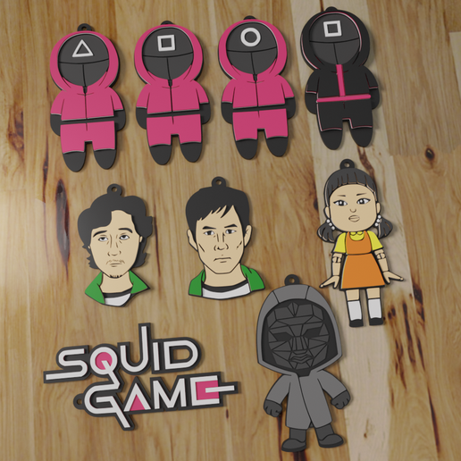 PACK 9 KEYCHAINS / KEYCHAIN / MAGNETS SQUID SQUID GAME (STL AND 3MF) 3D model