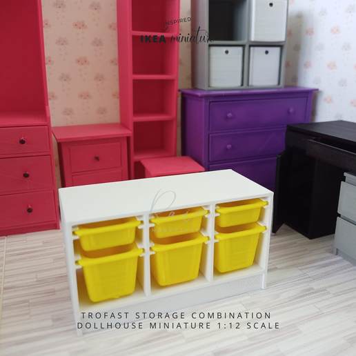 TROFAST STORAGE COMBINATION POIEEO OSE -MINIAT.WRE 1.312 SCALE STL file Miniature IKEA-INSPIRED TROFAST Storage Box for 1:12 Dollhouse・3D printing template to download, RAIN