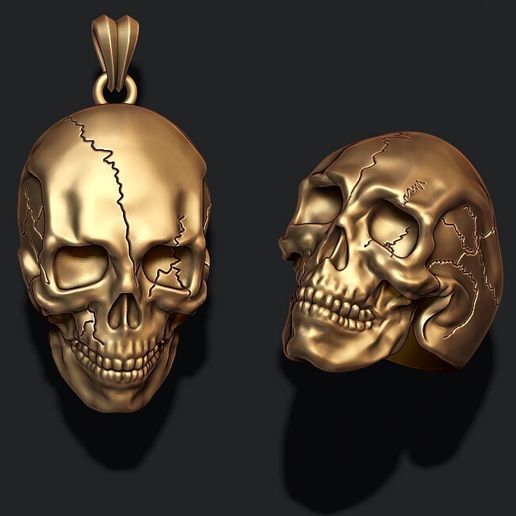 skull ring pendant with cracks pack
