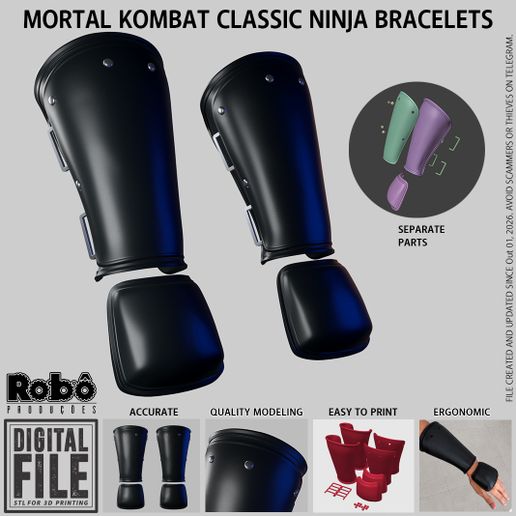 Mortal Kombat Classic Ninja Bracelet MK11 Scorpion Sub-zero Noob Saibot Smoke Ermac Reptile  - Cosplay - 3D Model STL Files