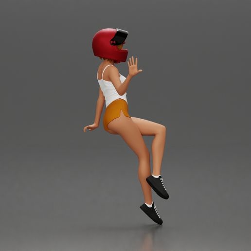 3DG1-0003.jpg Женщина в красной рубашке и шлеме сидит на мотоцикле