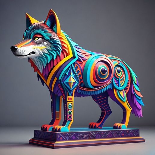 3659 Color 3D Model of a Totem-Style Wolf on a Pedestal, pug, dachshund, poodle, cat, dog, monkey, elephant, beagle, bear, lion, fox, faun, pomeranian, troll, platypus, majestic, totem, fantasy, crocodile, STL