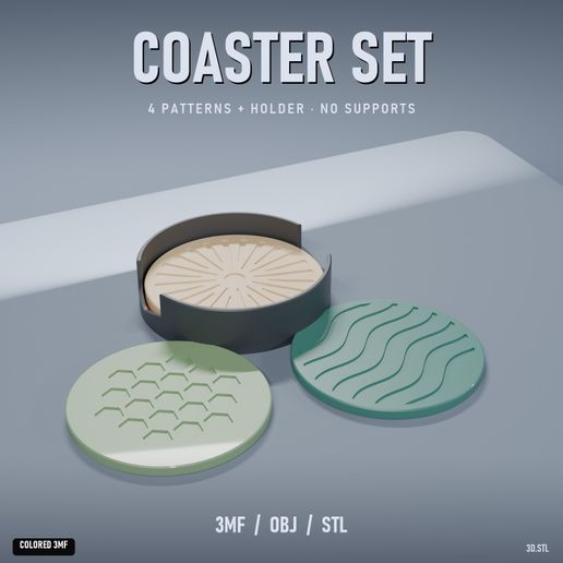 Coaster Set with Holder - 4 Geometric Drink Coasters, Table Decor