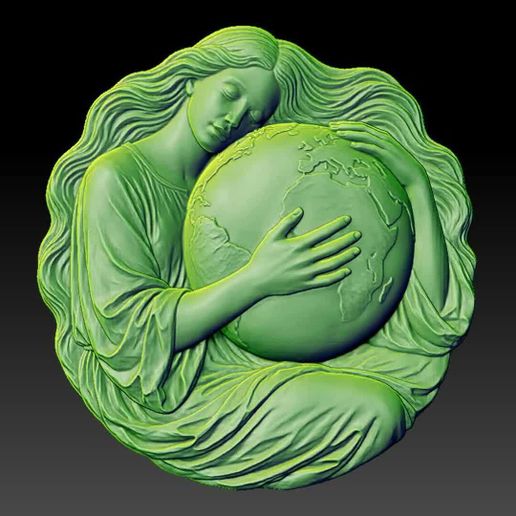 Woman Embracing Earth Relief STL | Deep & Shallow Set