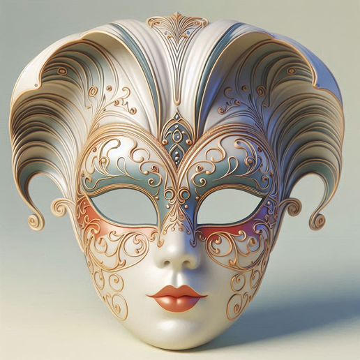 3633 Venetian Carnival Mask Color 3D Model, magic, dragon, serpent, mask, gnome, gorgon, venetian carnival, wild, fox, monster, cat, fair, witch, werewolf, horror, beast, snake, troll, skeleton, STL