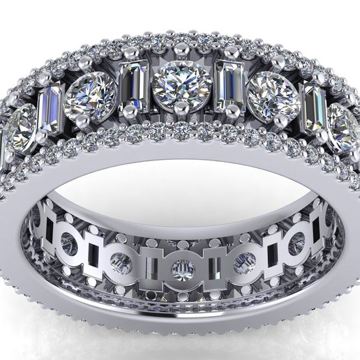 Eternity Band Wide Ring 3 Diamond Rows US finger sizes 4 - 8 3D print model 3D model