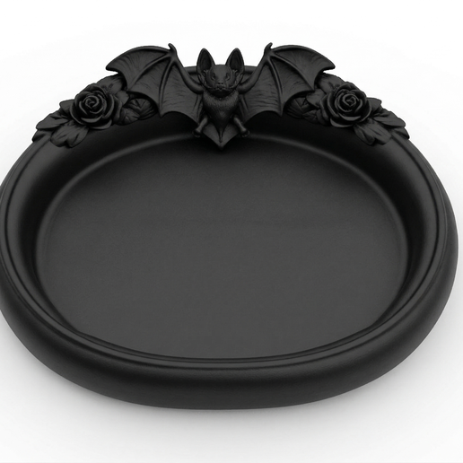4.png Gothic Bat & Rose Jewelry Tray STL – Dark Trinket Dish for 3D Printing