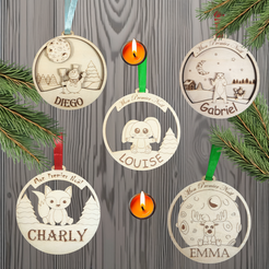 Boule-1-a-5-V1.png Pack of 5 personalized wooden Christmas ornaments - Laser engraved (Lasercut Files / SVG )