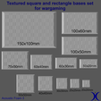 square_bases_set.png 3 en 1 BUNDLE - Espuma acústica 3 textura Bases Set (redondo, cuadrado y rectángulo, oval) + bases delgadas | Perfecto para Wargames de mesa y juegos de rol