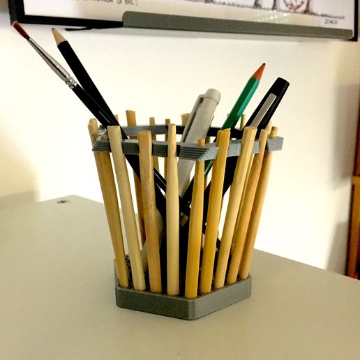 Pencil pot / pens / brushes made of recycled sticks 3D model