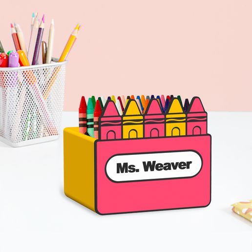 Teacher Gift - Personalized Crayon Holder Desk Set