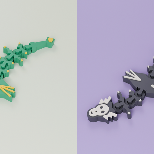 Articulated Dragon PACK – 2 Big Print-in-Place Dragons | Green Dragon + Halloween Bone Dragon