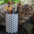 PXL_20230928_125427188.PORTRAIT~2.jpg Organizer with cubes as a texture, geo cube pen / pencil / brush holder, officially cat-approved