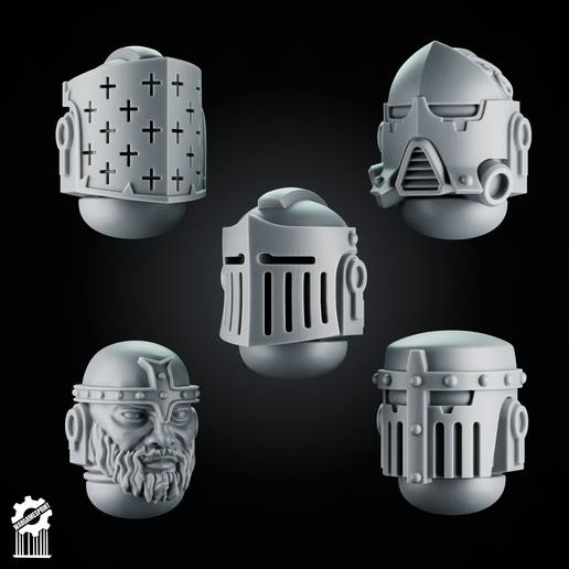 HELMET_CRUSADERS_SET3.png Crusader Helmets Set 3 - 5 Knightly Heads - Heroic 32mm Scale [Supported] : Zen Cart!, The Art of E-commerce
