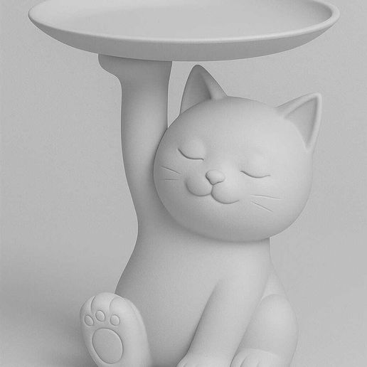Cute Kitten Holding Tray STL – Adorable Cat Desk Organizer Model 3D model