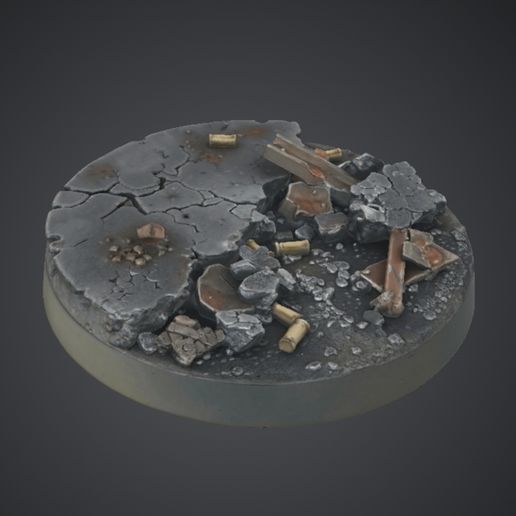Cracked Concrete City Ruins - 40mm Miniature Display Base