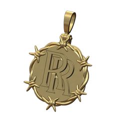 RR-logo-Halo-Barb-wire-round-pendant-00.jpg RR logo espinas de alambre de púas colgante con fianza