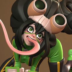 Tsuyu_Render_001sm2.jpg Free STL file Tsuyu Asui Froppy Bust・Template to download and 3D print