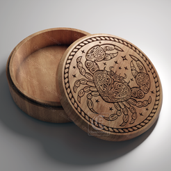 1.png Cancer Zodiac Sign - V-Carved Jewelry Box - Digital Files for CNC Router