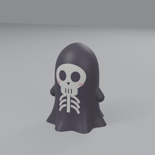 Skeleton Ghost - Cute Kawaii Halloween Ghost Figurine, Smooth, Multicolour, No Supports - STL + 3MF