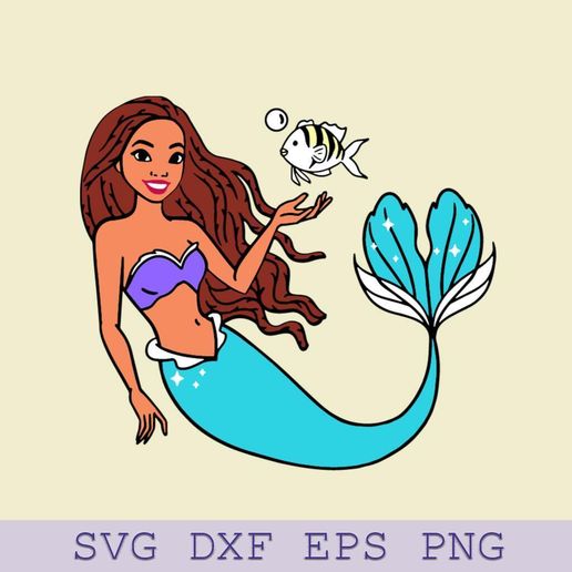 The Little Mermaid African American SVG, Black Ariel Princess SVG - 3D model önizlemesi